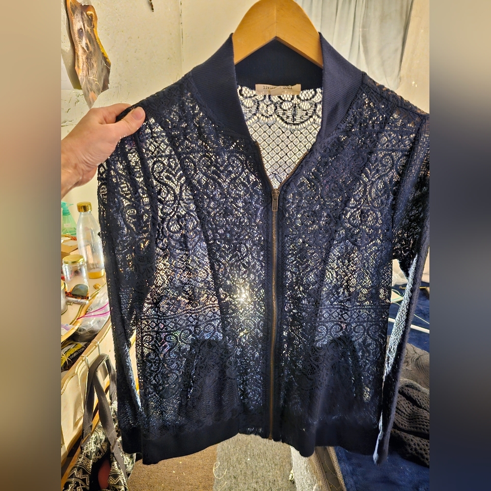 living doll Navy Lace Bomber Jacket